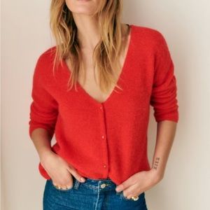 Sezane Red Barry V Neck Cardigan